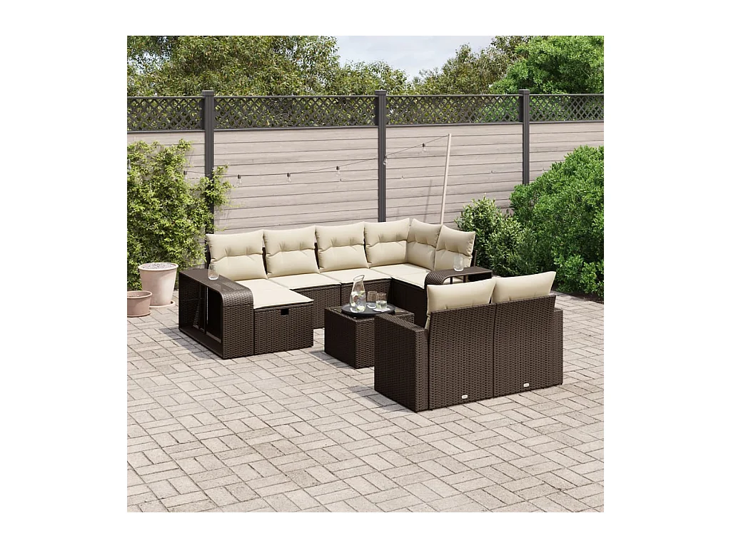 Set Divani da Giardino 11 pz con Cuscini Polyrattan Marrone