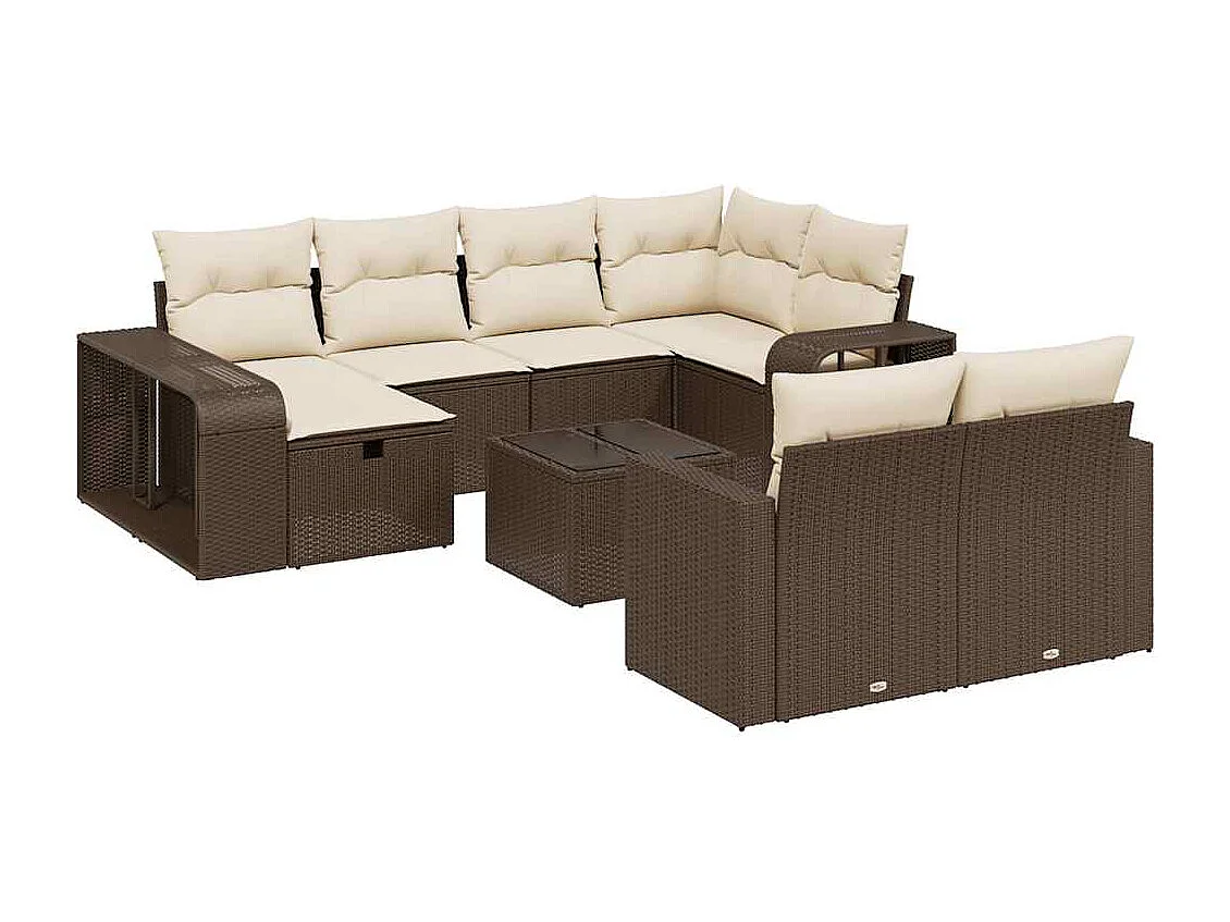 Set Divani da Giardino 11 pz con Cuscini Polyrattan Marrone