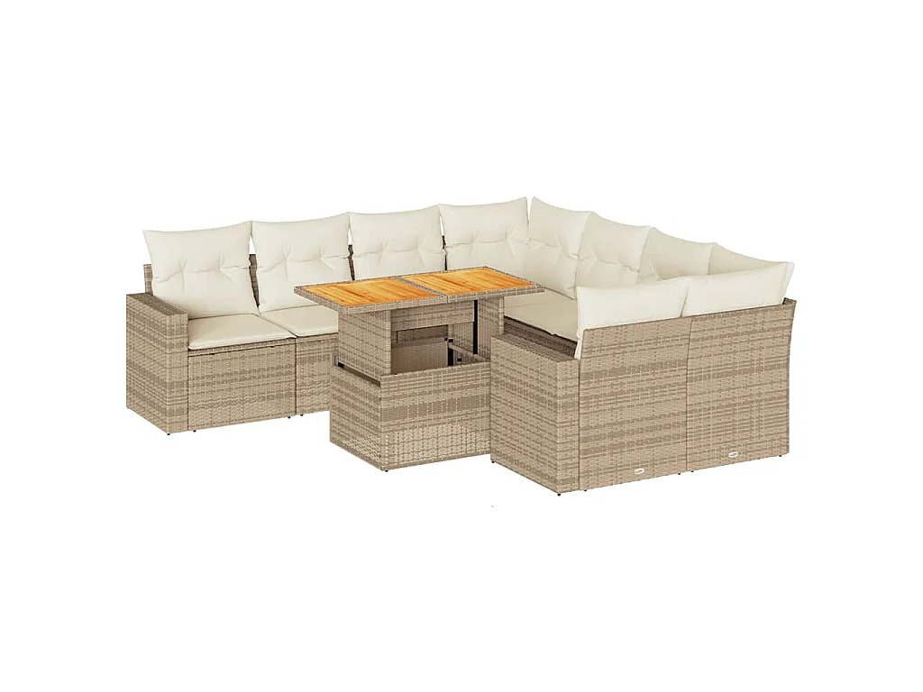 9-tlg. Garten-Sofagarnitur mit Kissen Beige Poly Rattan