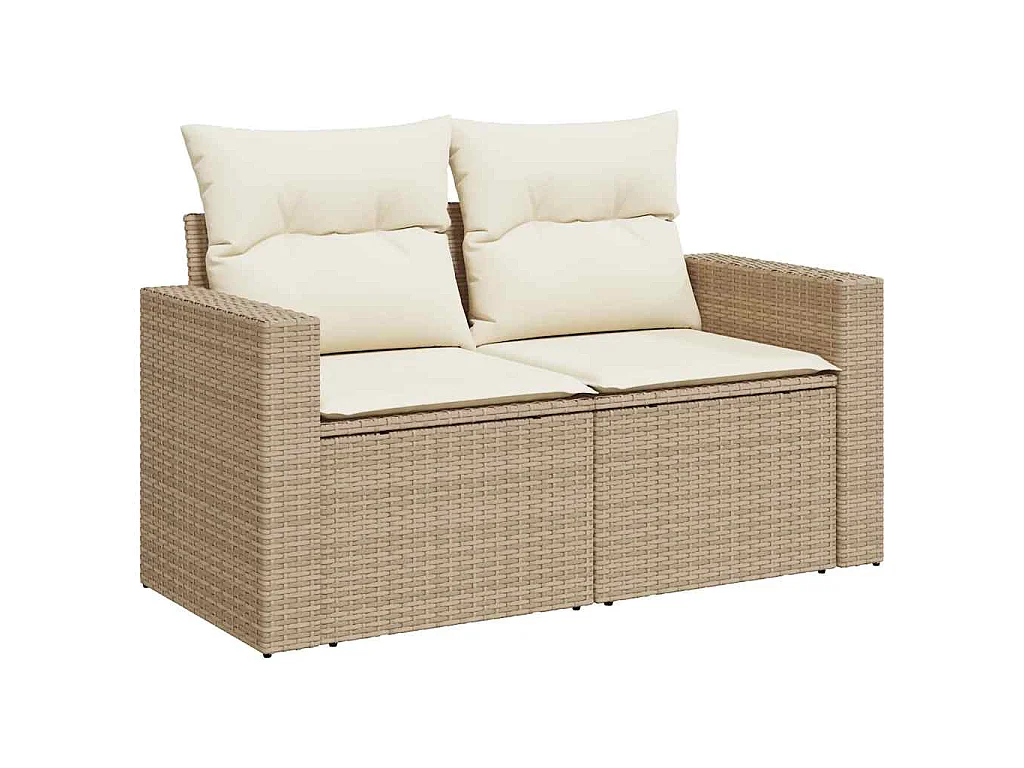 9-tlg. Garten-Sofagarnitur mit Kissen Beige Poly Rattan