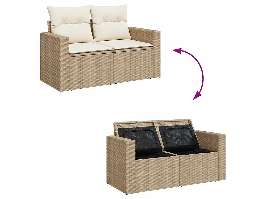 9-tlg. Garten-Sofagarnitur mit Kissen Beige Poly Rattan