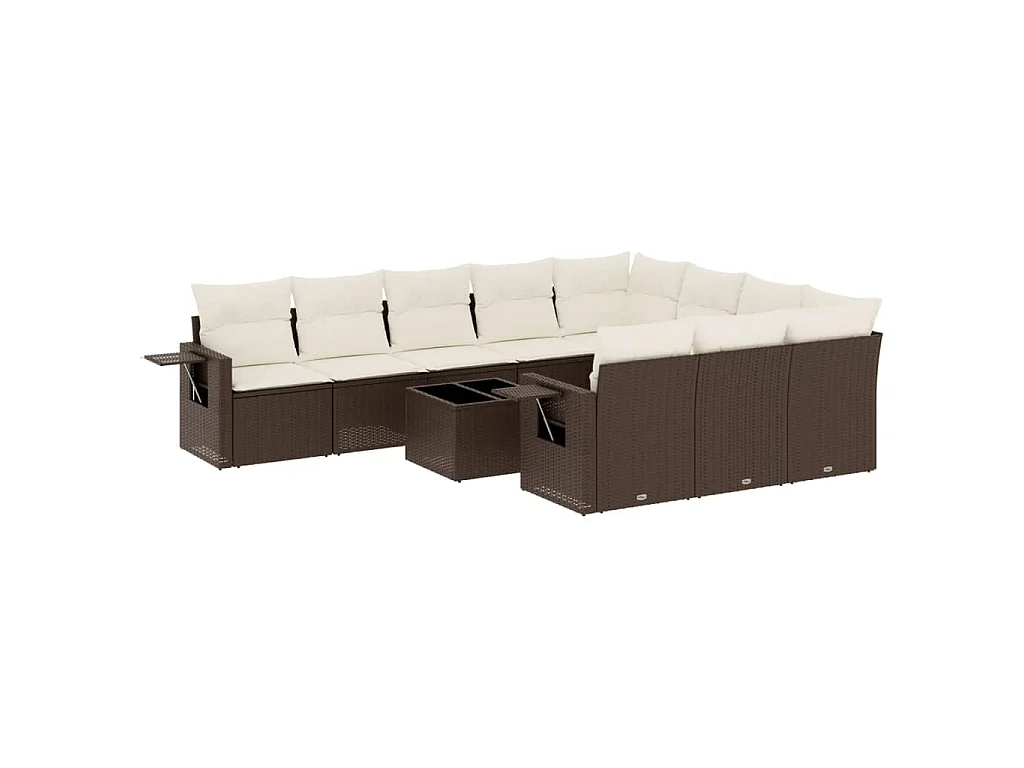11-delige Loungeset met kussens poly rattan bruin