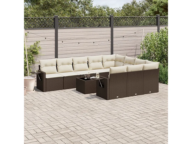 11-delige Loungeset met kussens poly rattan bruin