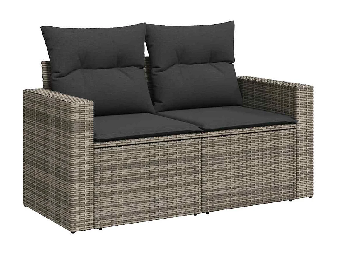 8 pcs conjunto sofás de jardim c/ almofadões vime PE cinzento