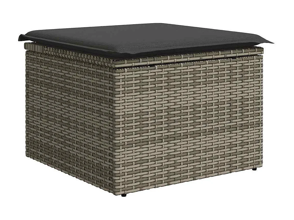 8 pcs conjunto sofás de jardim c/ almofadões vime PE cinzento