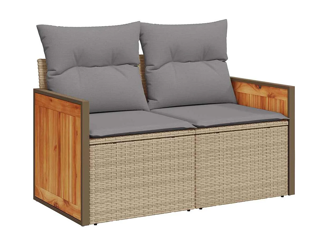 Salon de jardin 11pcs avec coussins beige résine tressée acacia