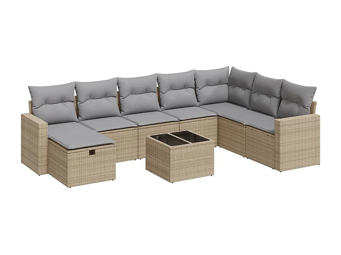 Salon de jardin avec coussins 9 pcs beige résine tressée