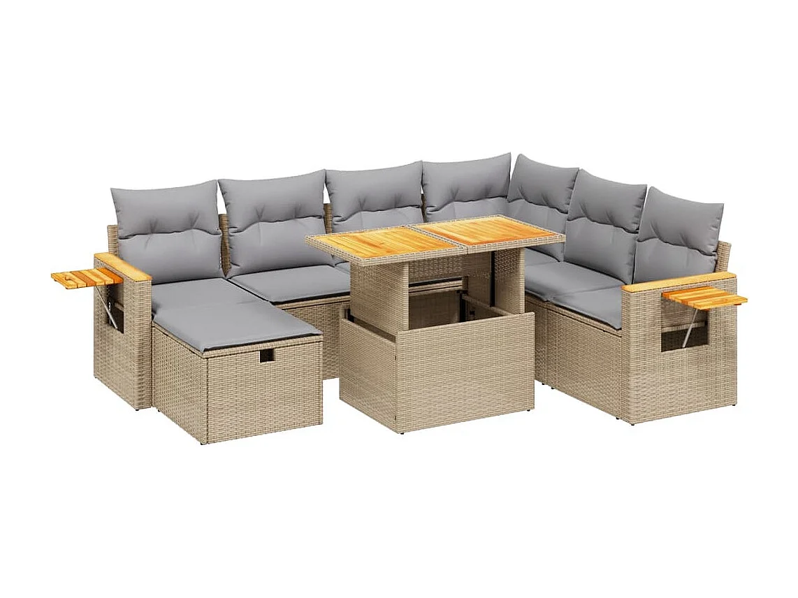 8-tlg. Garten-Sofagarnitur mit Kissen Beige Poly Rattan