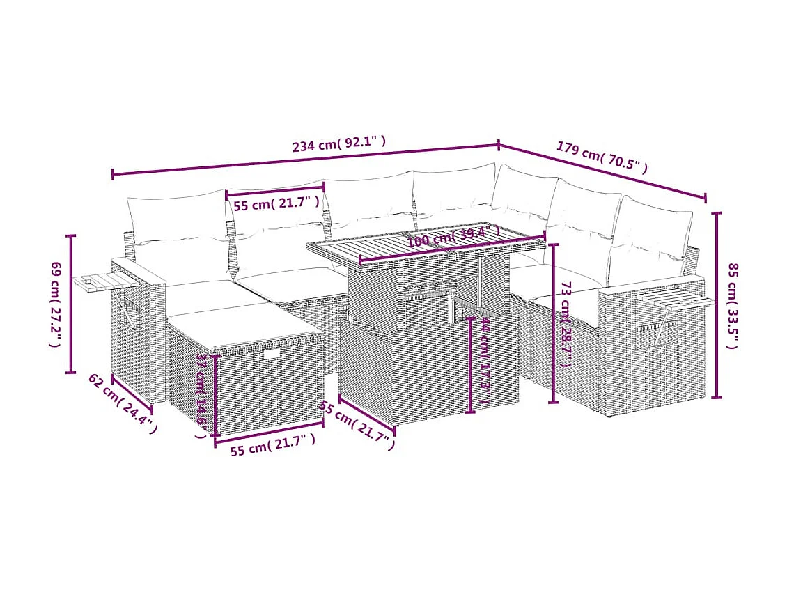 8-tlg. Garten-Sofagarnitur mit Kissen Beige Poly Rattan