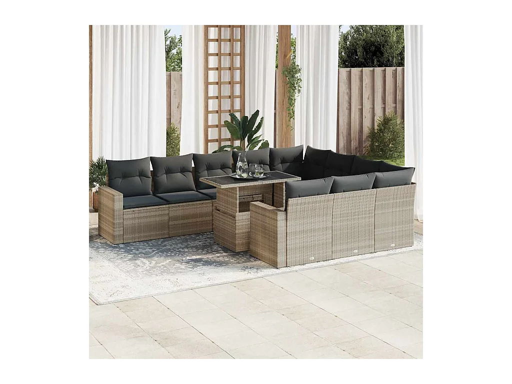 Set Divani da Giardino 11 pz con Cuscini in Polyrattan Grigio