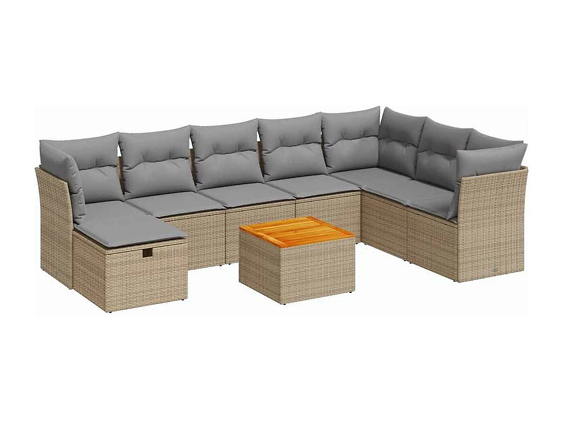 Set Divano da Giardino 9 pz con Cuscini Beige in Polyrattan