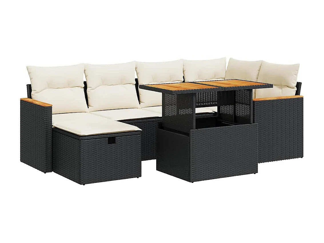 8-tlg. Garten-Sofagarnitur mit Kissen Schwarz Poly Rattan