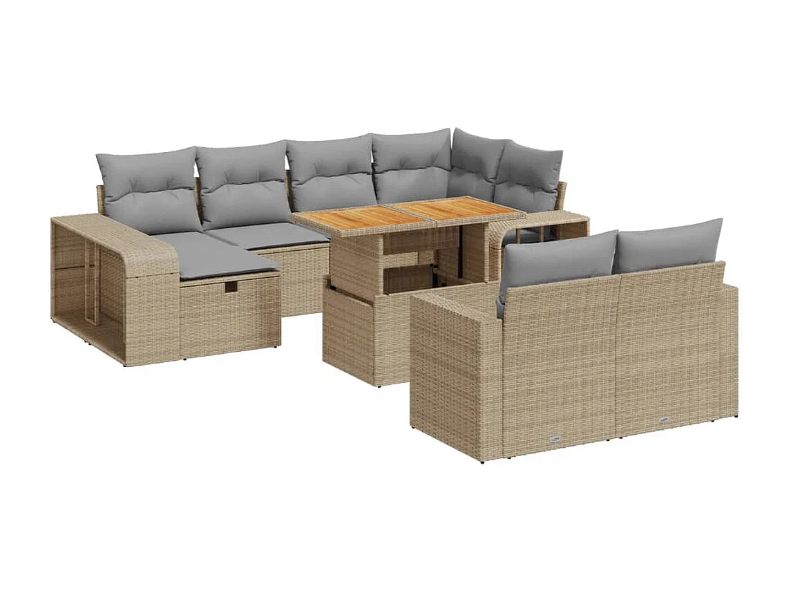 Set Divani da Giardino 11 pz con Cuscini Beige in Polyrattan