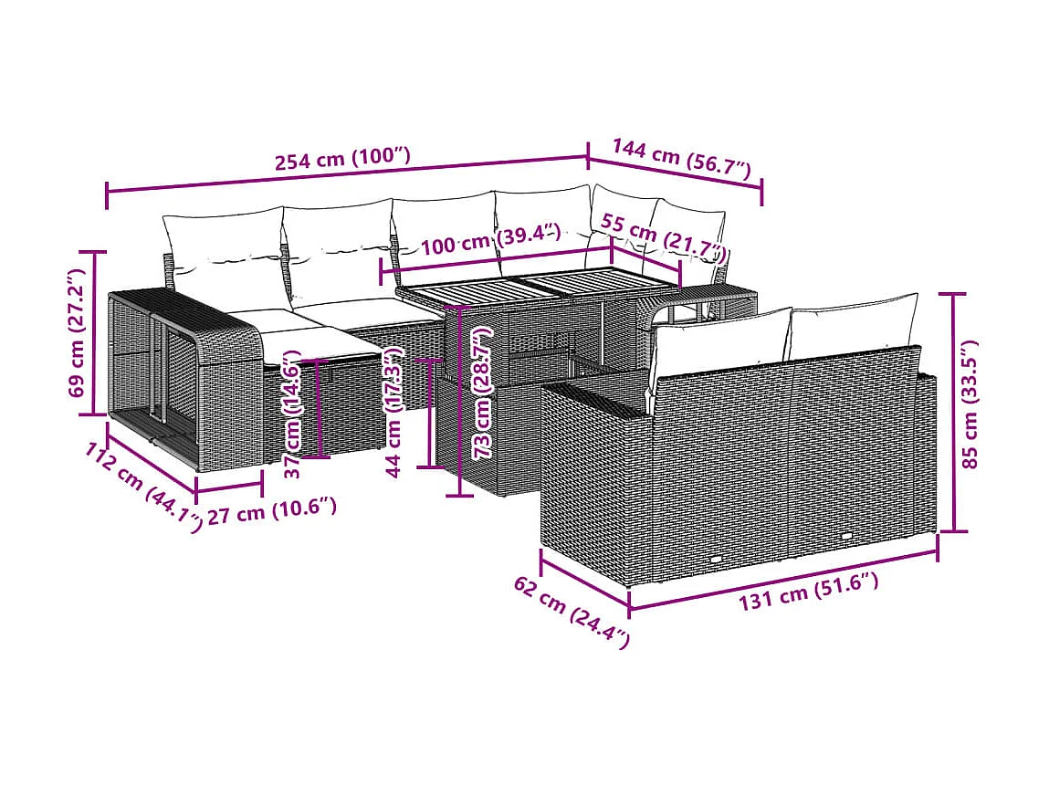 Set Divani da Giardino 11 pz con Cuscini Beige in Polyrattan
