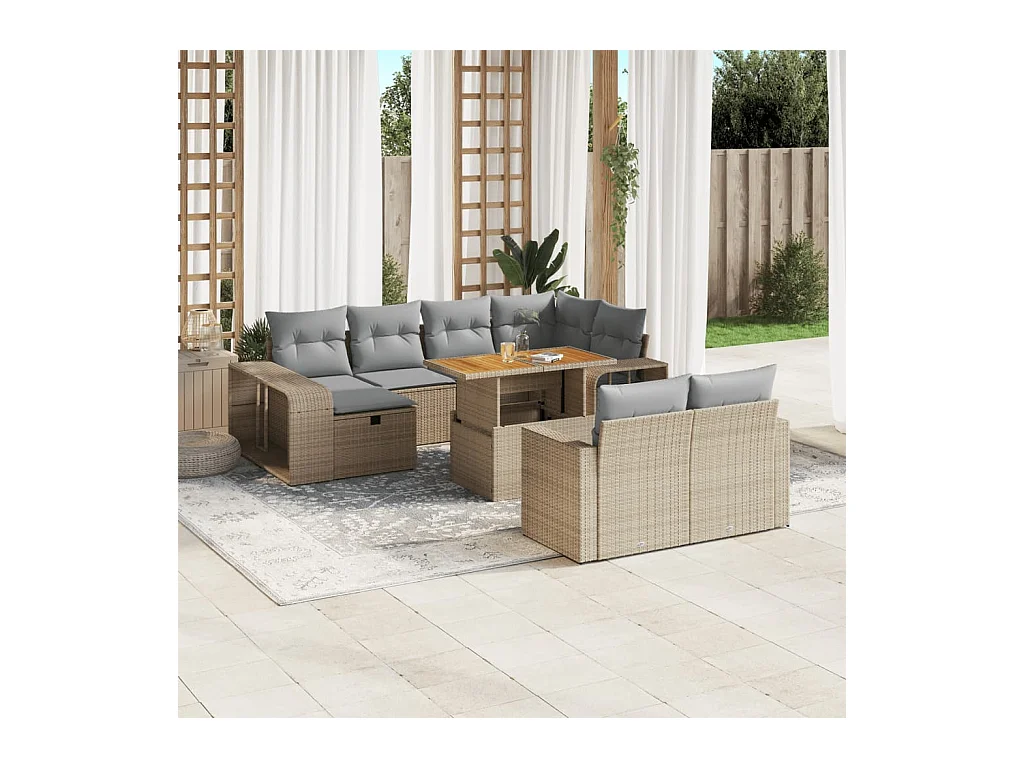 Salon de jardin 11 pcs avec coussins beige résine tressée