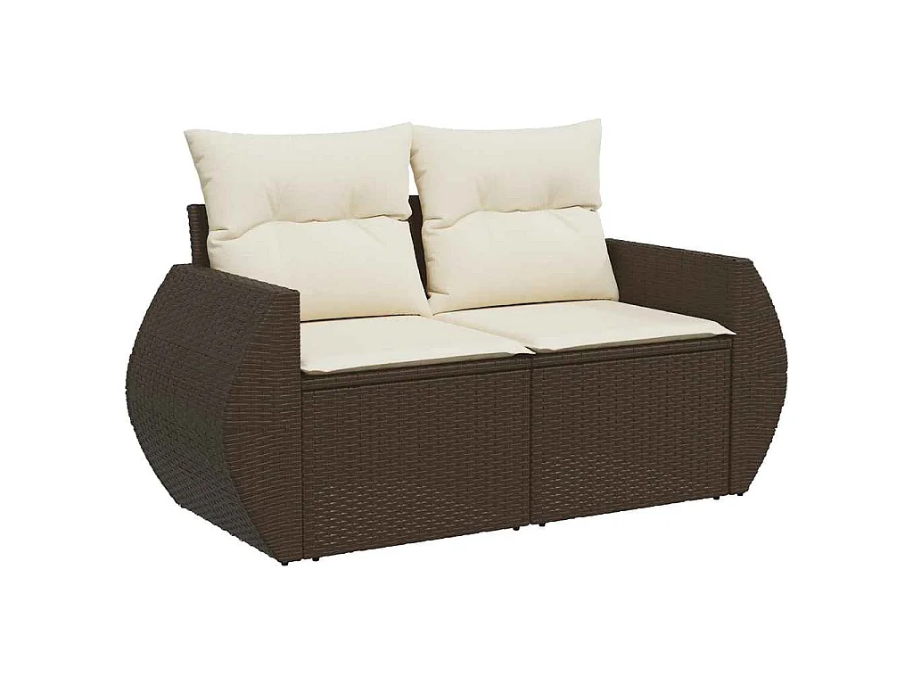9-delige Loungeset met kussens poly rattan bruin