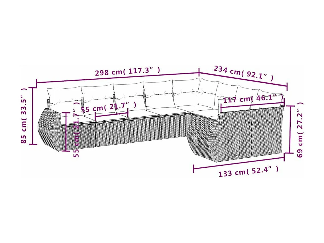 Salon de jardin 9 pcs avec coussins gris clair résine tressée
