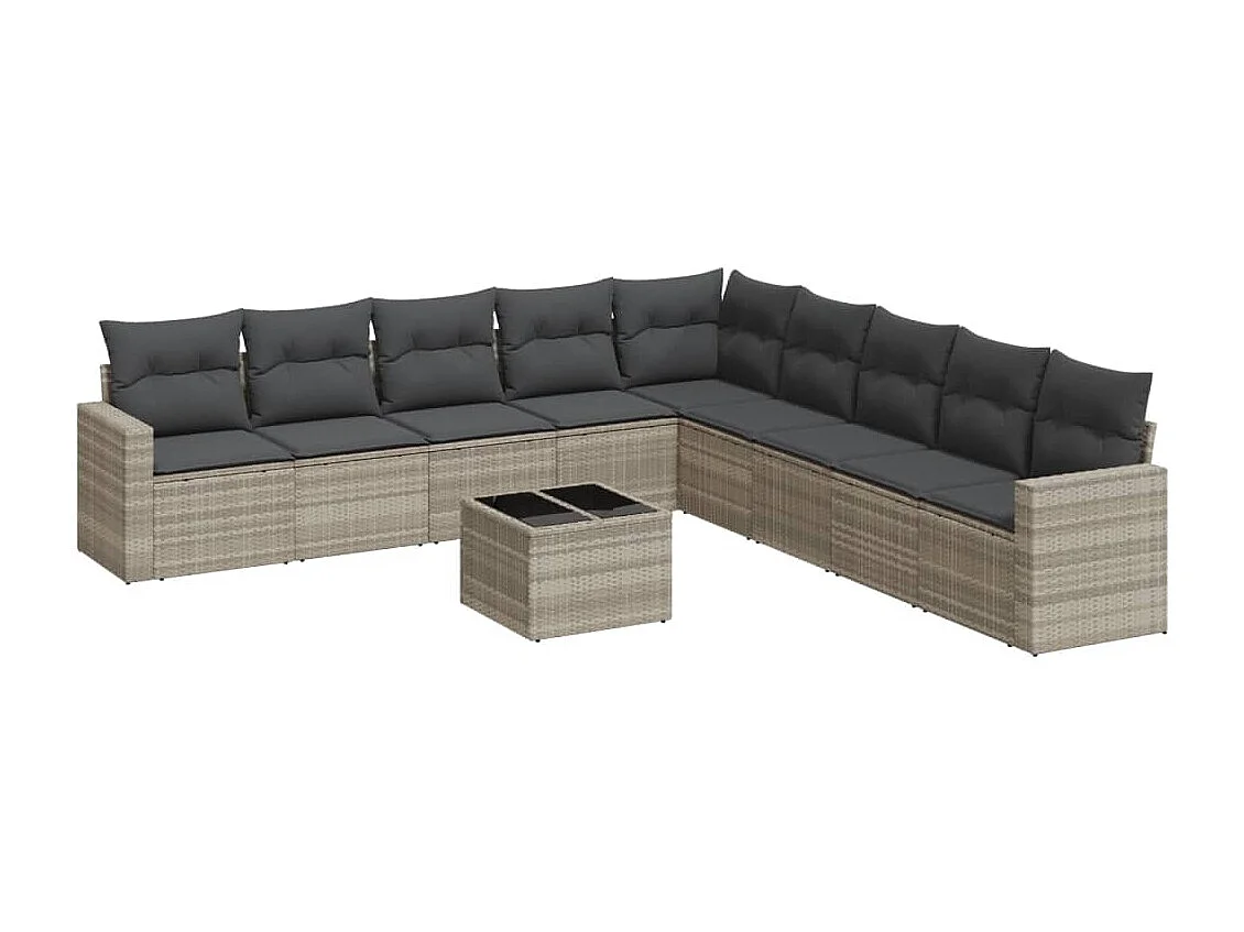 Salon de jardin avec coussins 10 pcs gris clair résine tressée
