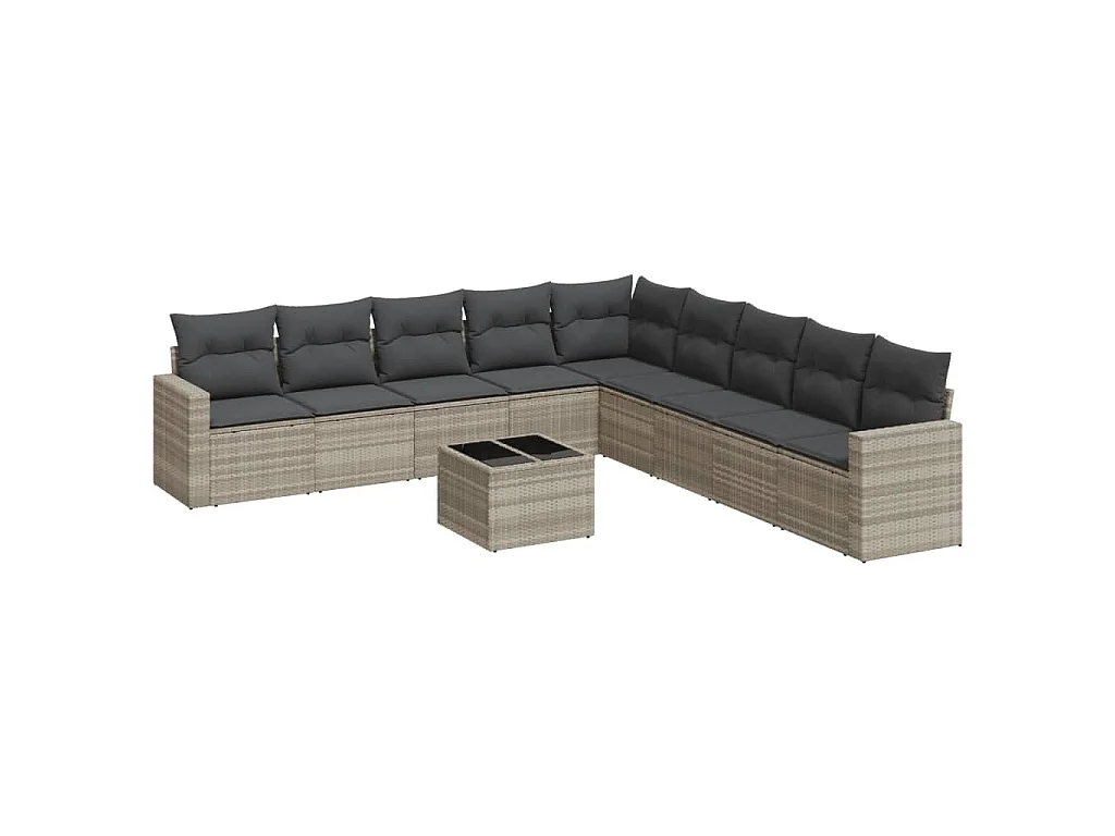10-delige Loungeset met kussens poly rattan lichtgrijs