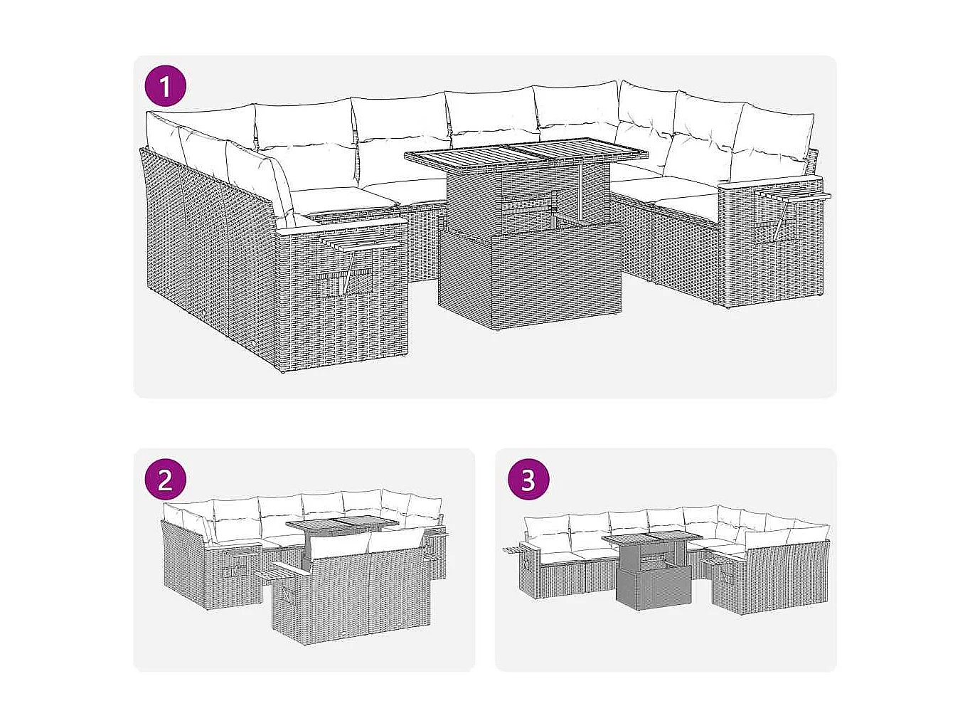 10-tlg. Garten-Sofagarnitur mit Kissen Beige Poly Rattan Akazie