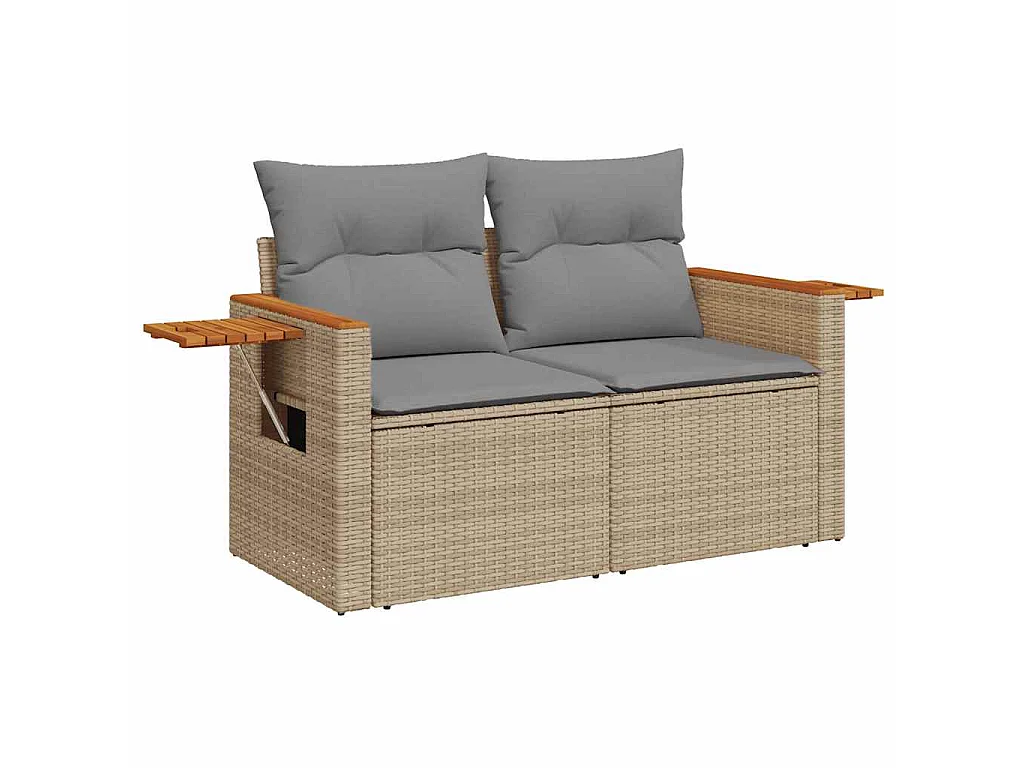 10-delige Loungeset met kussens poly rattan acacia beige