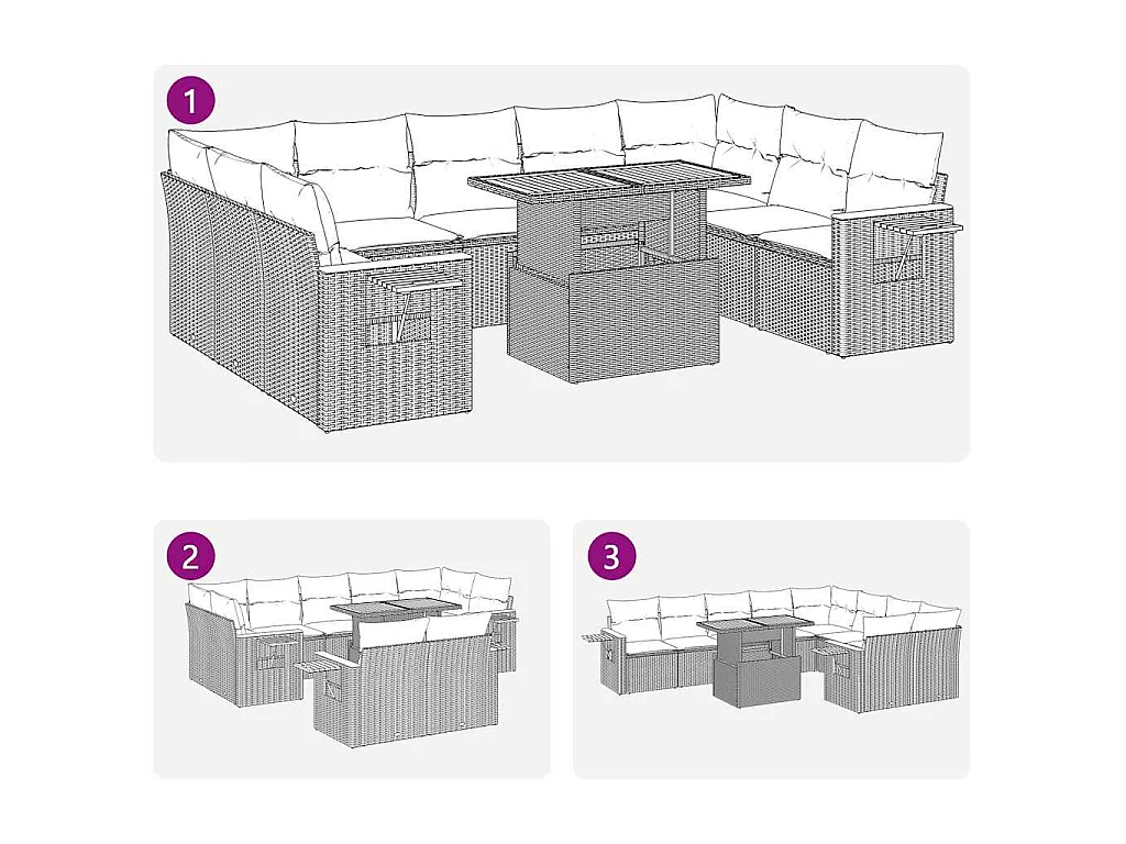 10-delige Loungeset met kussens poly rattan acacia beige