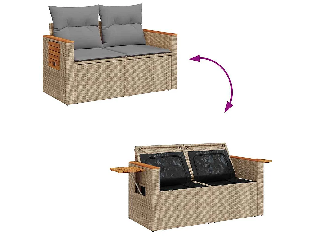 10-delige Loungeset met kussens poly rattan acacia beige