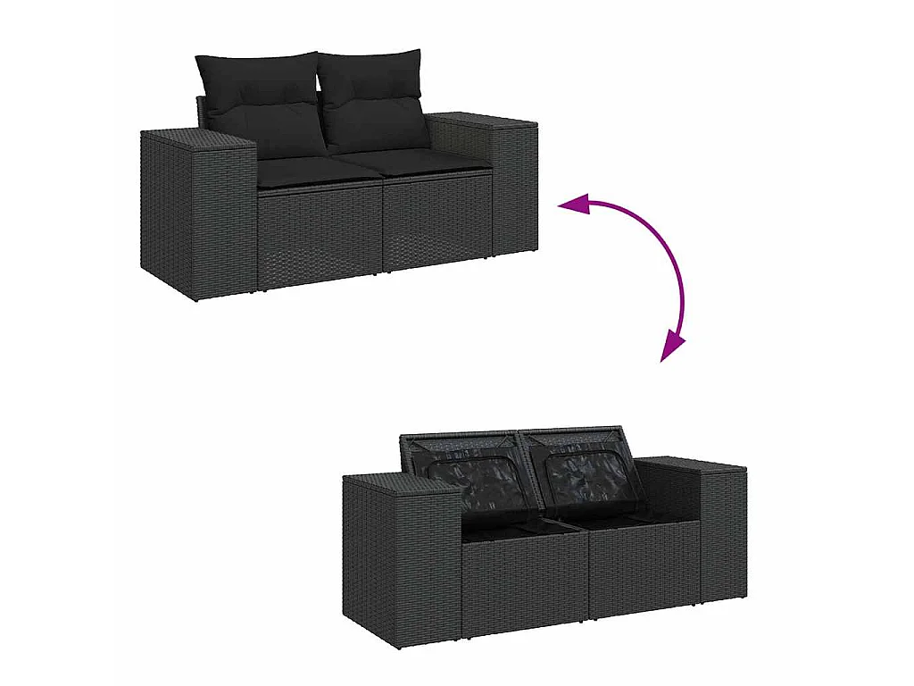 10 pcs conjunto sofás de jardim c/ almofadões vime PE preto