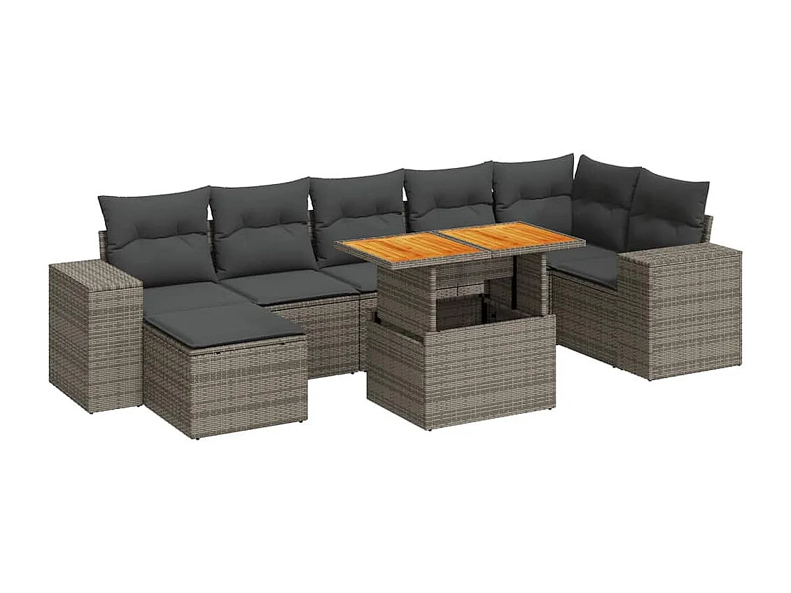 8-delige Loungeset met kussens poly rattan grijs