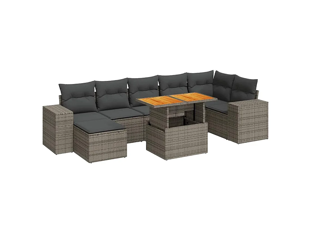 8-tlg. Garten-Sofagarnitur mit Kissen Grau Poly Rattan