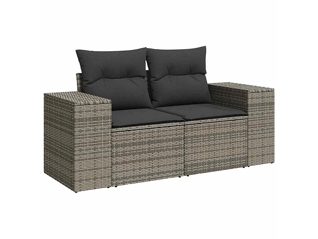 8-tlg. Garten-Sofagarnitur mit Kissen Grau Poly Rattan