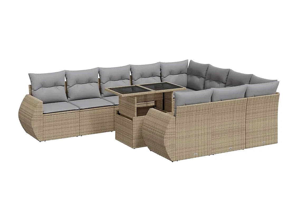 Salon de jardin 11 pcs avec coussins beige résine tressée