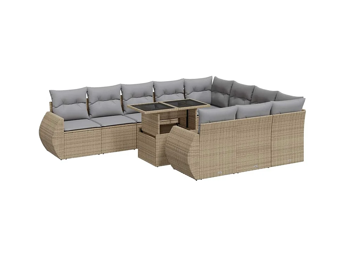 11-delige Tuinset met kussens poly rattan beige