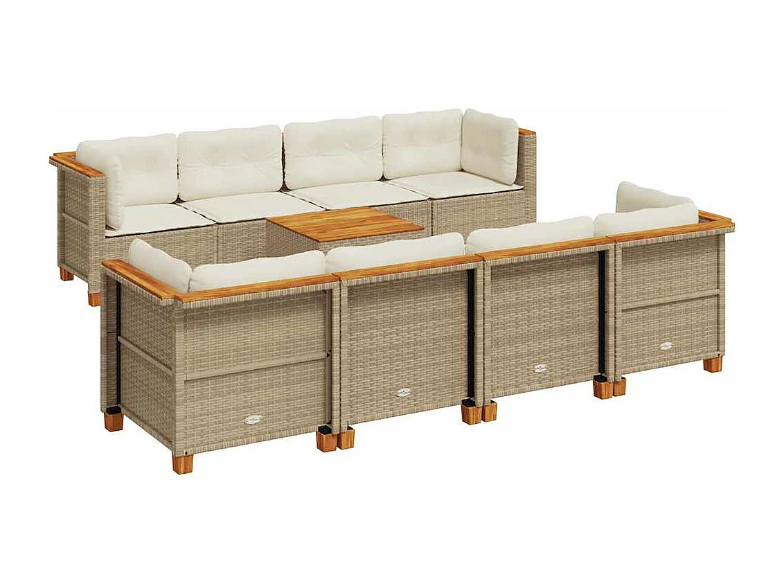 Salon de jardin avec coussins 9 pcs beige résine tressée