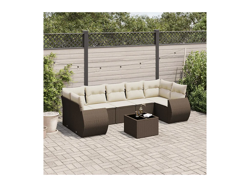 Salon de jardin 8 pcs avec coussins marron résine tressée