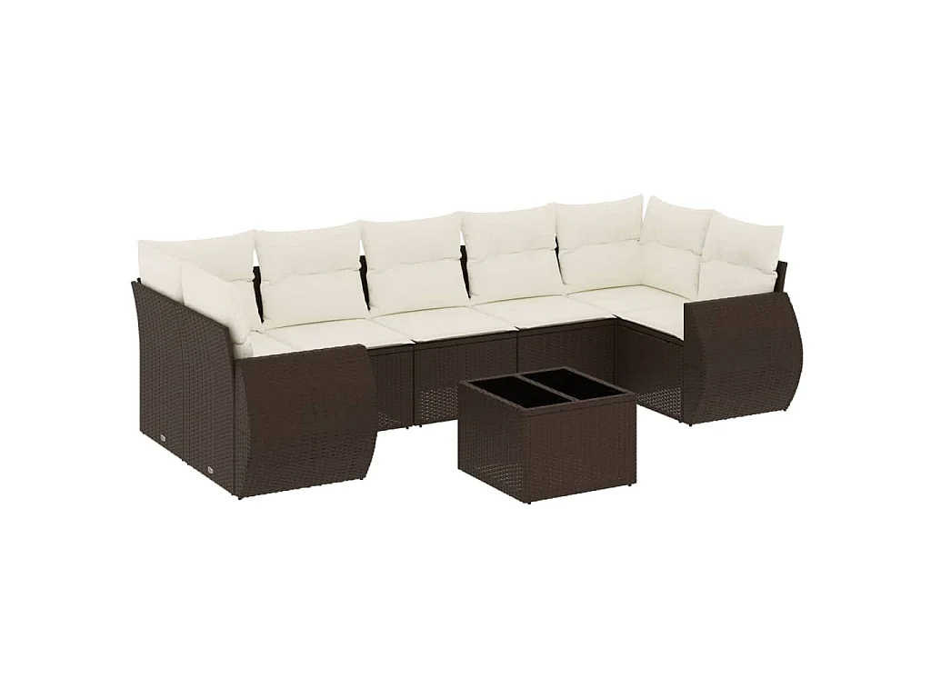 8-delige Loungeset met kussens poly rattan bruin