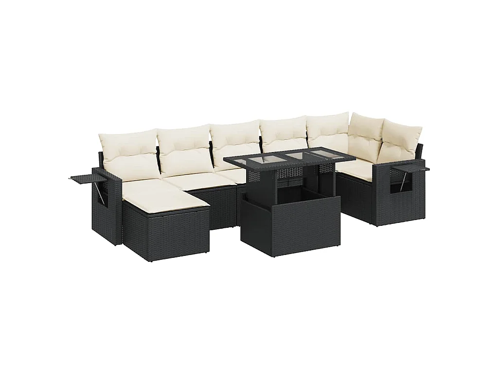Set Divani da Giardino con Cuscini 8 pz Nero in Polyrattan