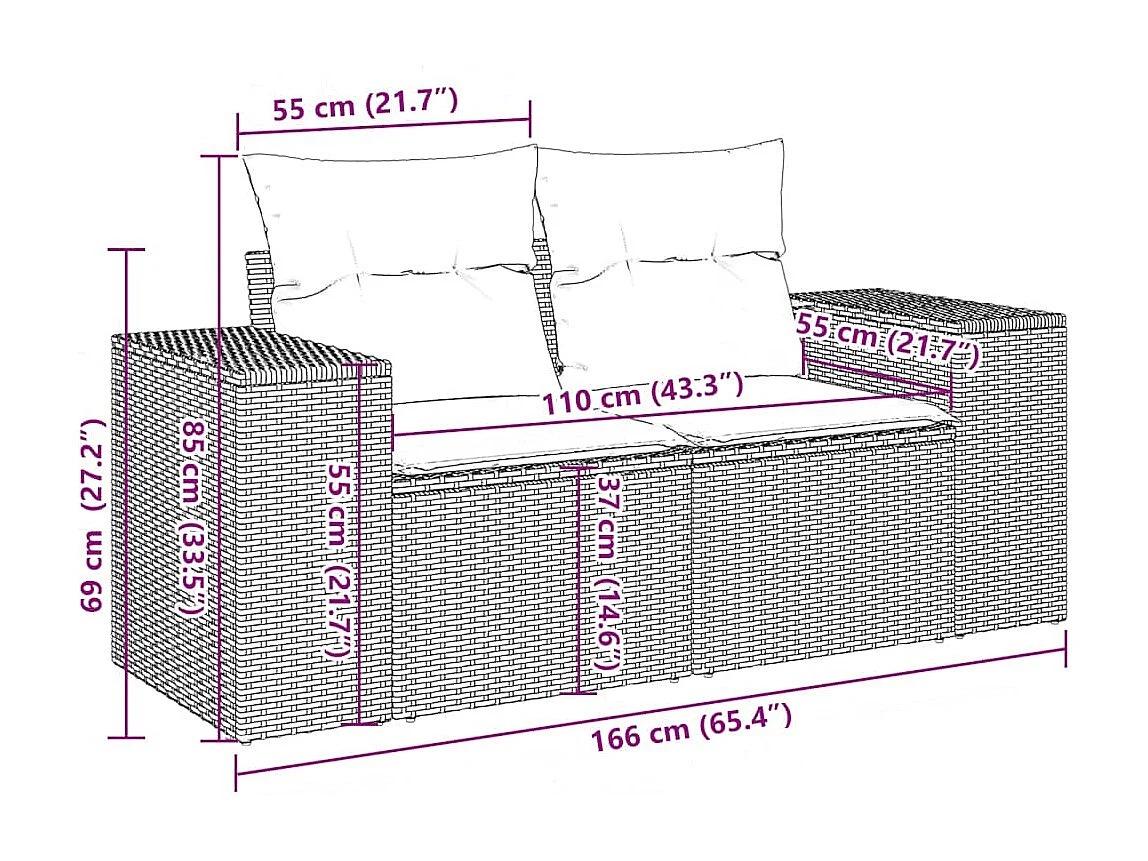 10-tlg. Garten-Sofagarnitur mit Kissen Braun Poly Rattan