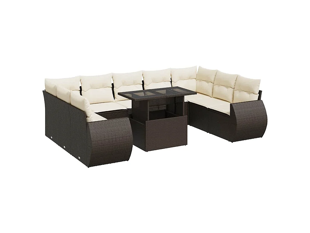 10-delige Loungeset met kussens poly rattan bruin
