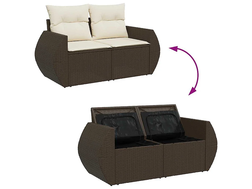 10-delige Loungeset met kussens poly rattan bruin