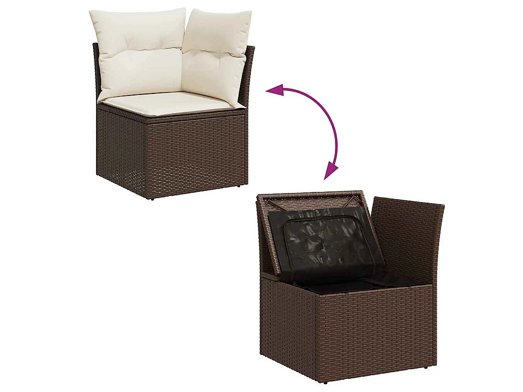10-delige Loungeset met kussens poly rattan bruin