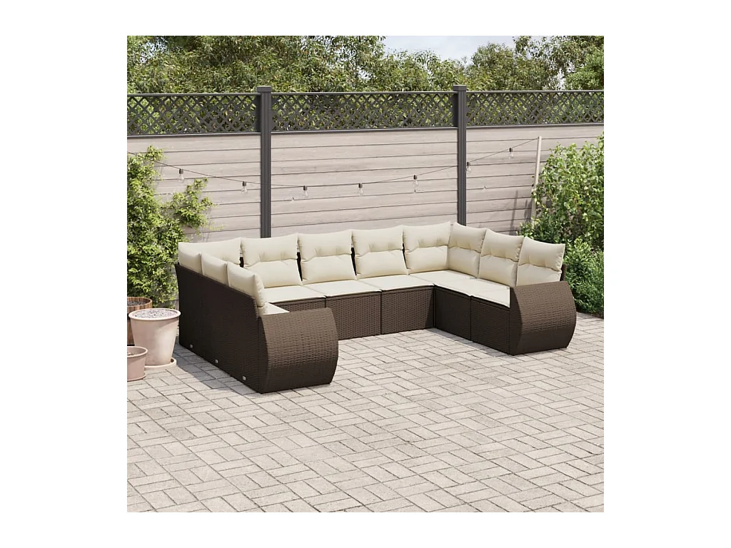 Salon de jardin avec coussins 9 pcs marron résine tressée