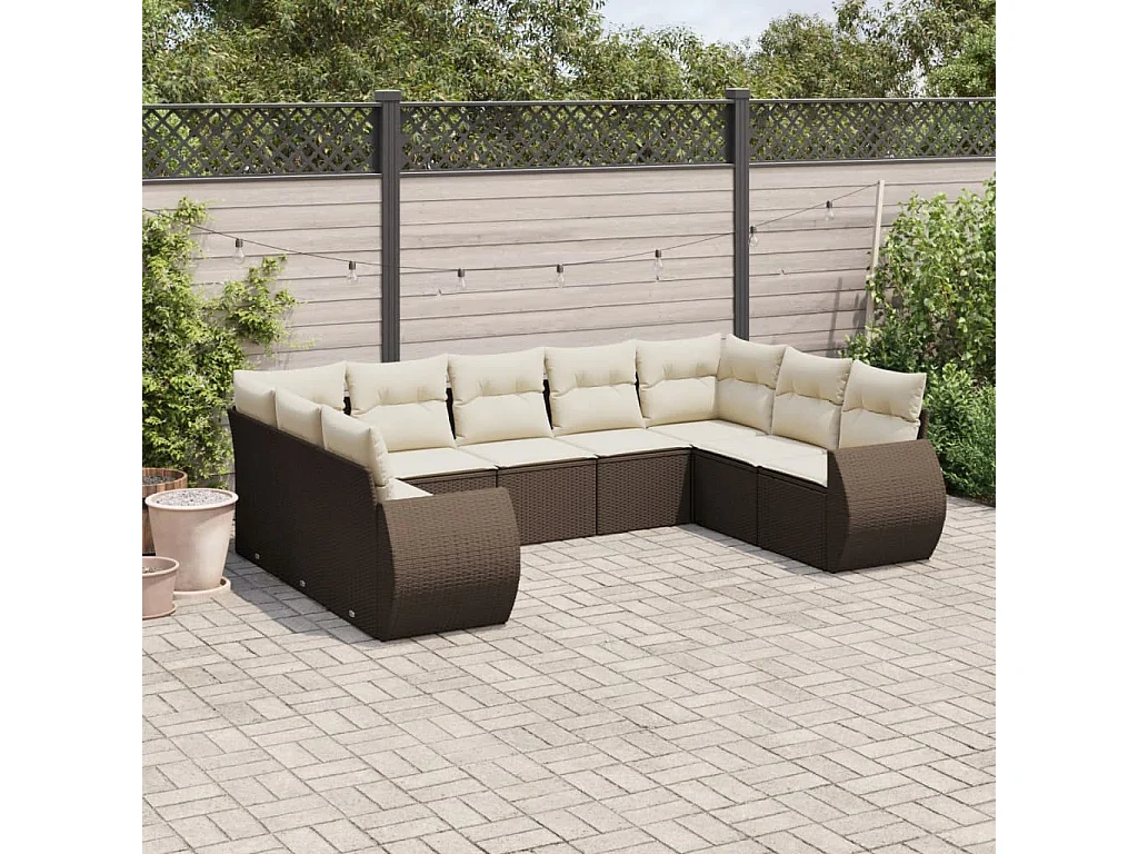9-tlg. Garten-Sofagarnitur mit Kissen Braun Poly Rattan