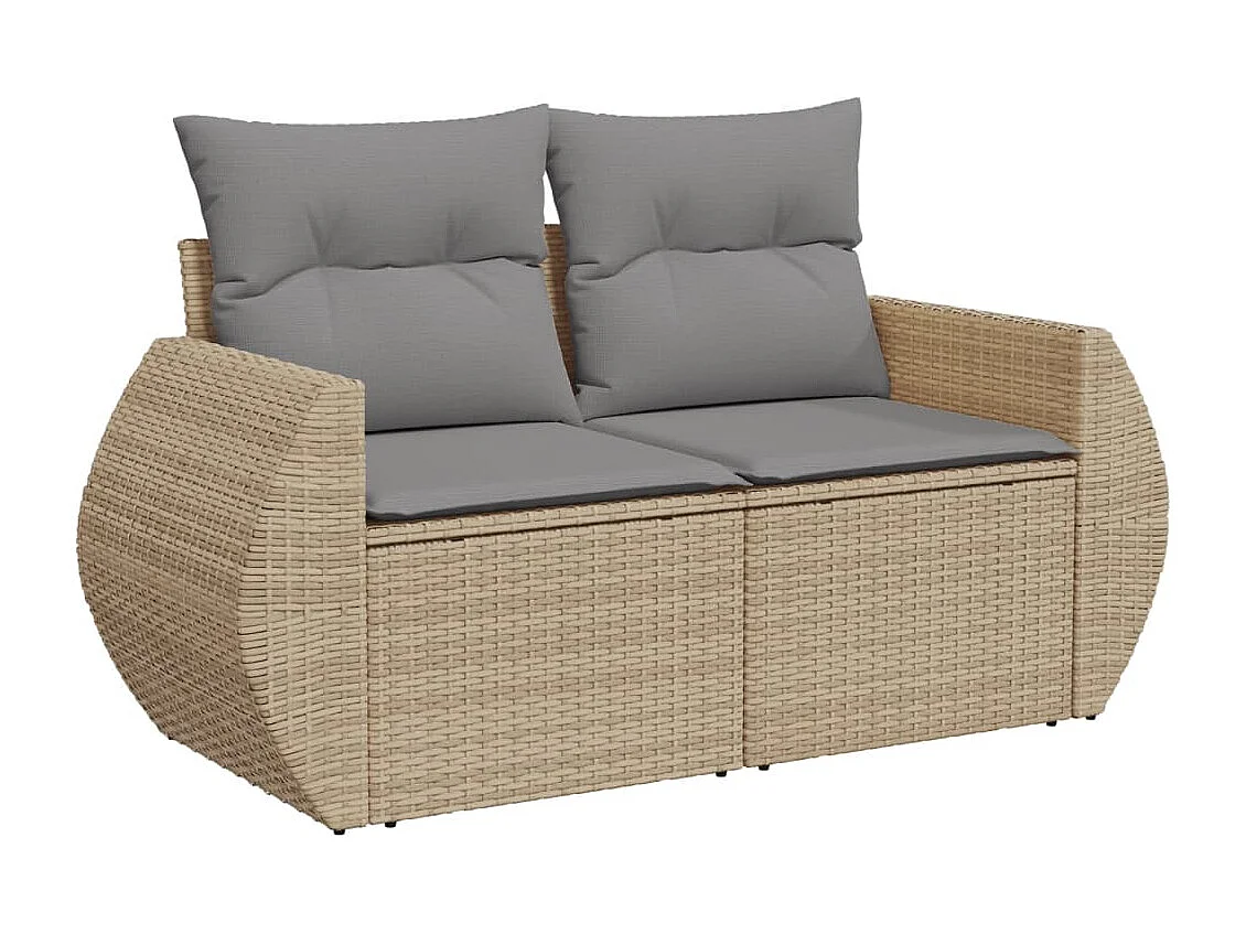 8-delige Loungeset met kussens poly rattan beige