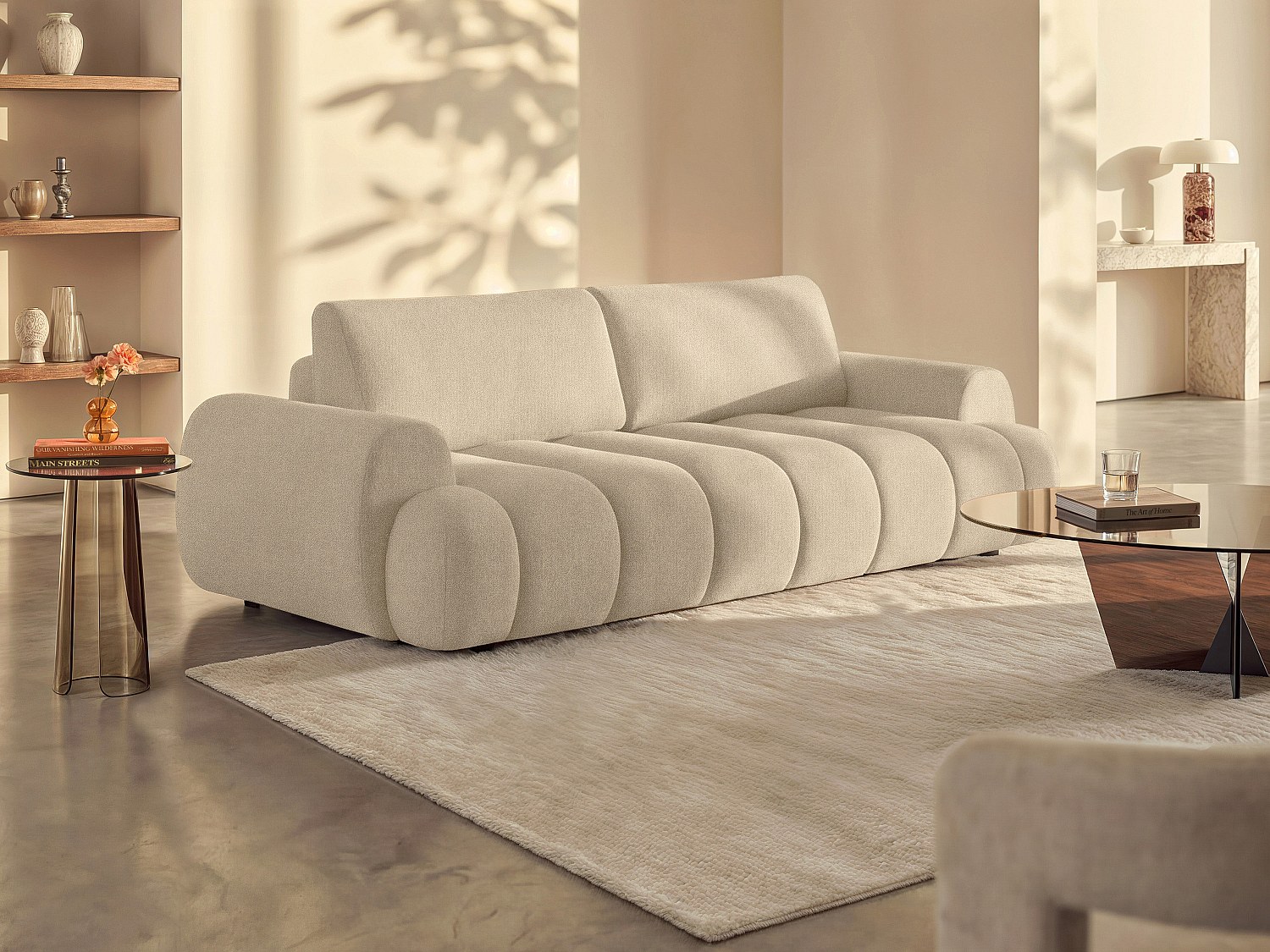 Sofa 4-Sitzer mit Schlaffunktion - Stoff - Beige - FRIDORA günstig online kaufen