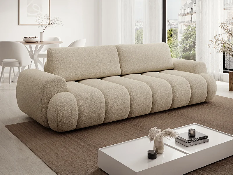 Divano letto 4 posti in Tessuto Beige - FRIDORA