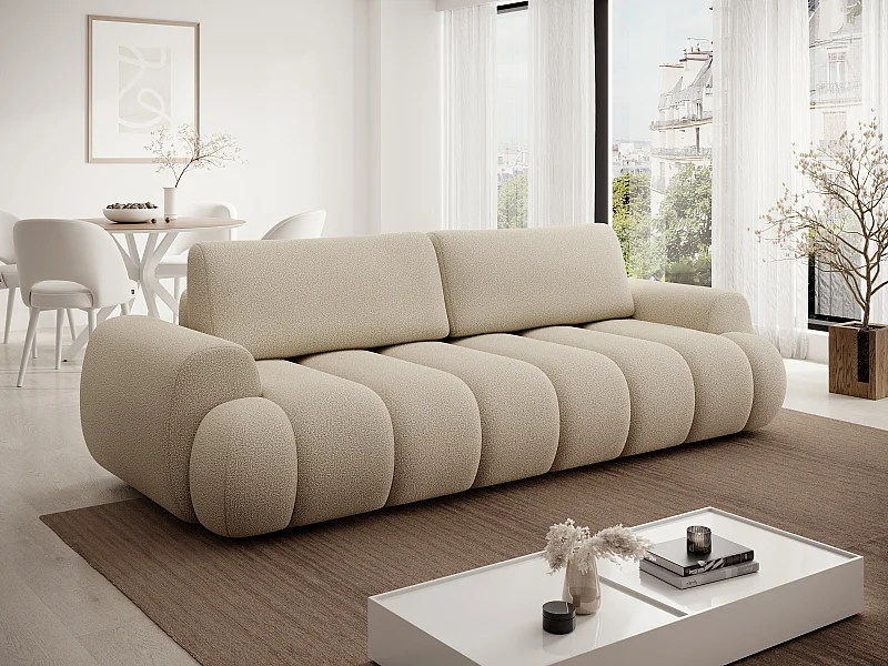 Canapé 4 places convertible en tissu beige FRIDORA
