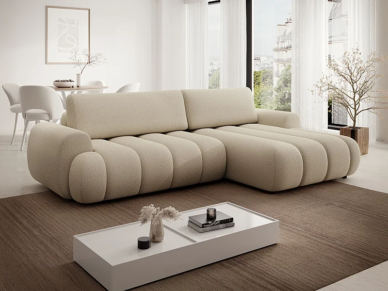 Ecksofa mit Schlaffunktion - Ecke rechts - Stoff - Beige - FRIDORA