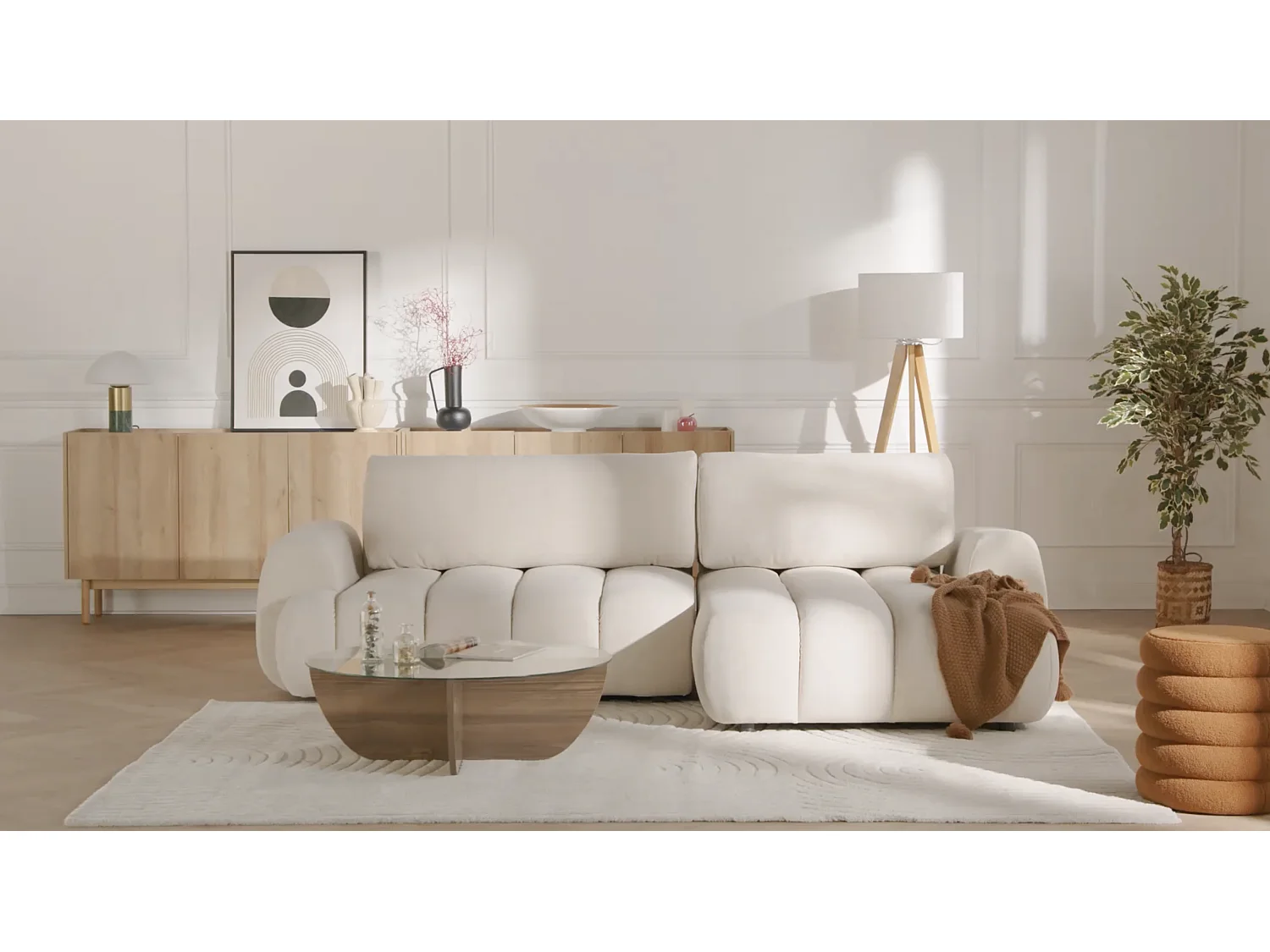 Sofá rinconera izquierda de tela beige FRIDORA