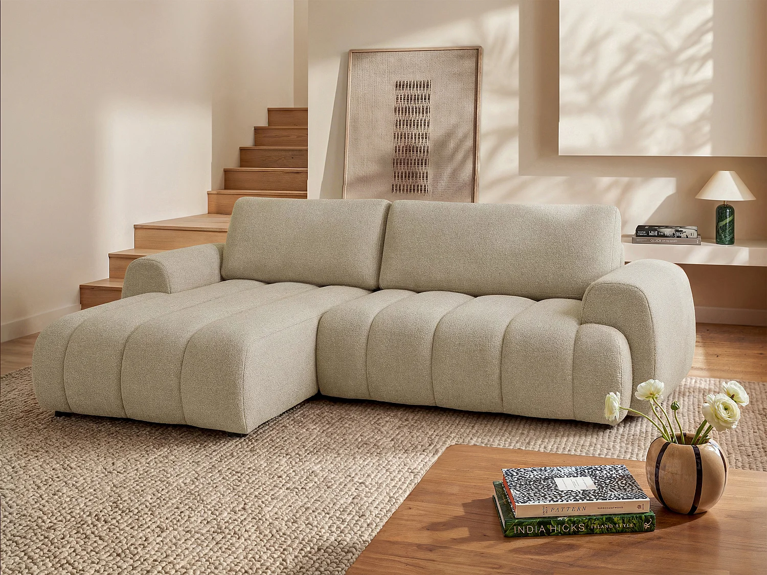 Ecksofa mit Schlaffunktion - Ecke links - Stoff - Beige - FRIDORA